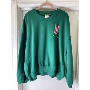 Green Crewneck Sweatshirt with Pink Logo - Women Tops